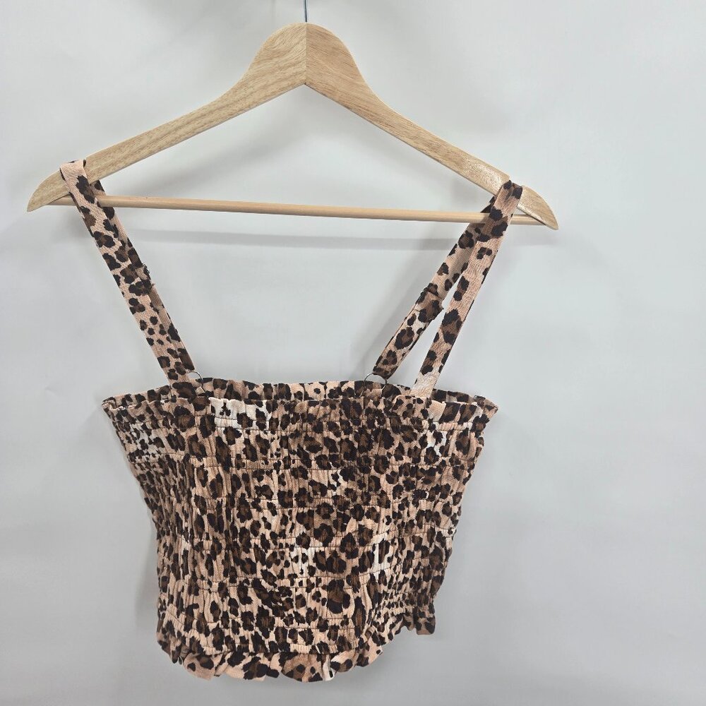 Paper Heart Brown Animal Print Rayon Linen Blend Crop Top Medium
